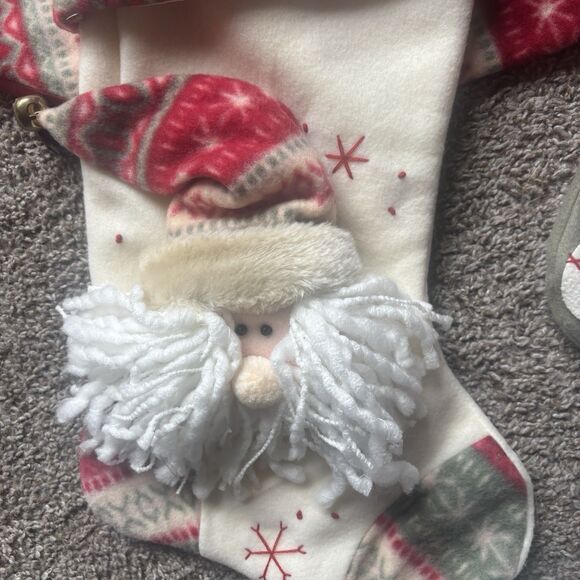 Rustic Christmas Tree Skirt & Stockings Set Felt Applique Santa Winter FairIsle - Picture 2 of 14